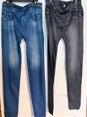 Women's Two-Tone Faux Denim Leggings - Blue & Black